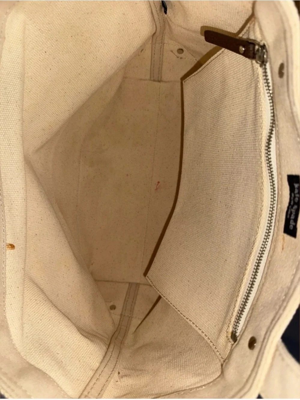 kate spade Cream Canvas Tote Silver‎ Metallic Panel Nautical Beach Vacation
